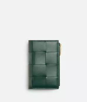 средний складной кошелек Bottega Veneta, изумрудно-зеленый