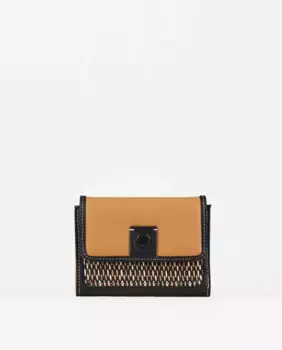 Средний женский кошелек из коричневой и черной рафии PACOMARTINEZ, мультиколор