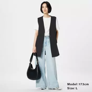 Средний жилет без воротника из смесового хлопка PLST, черный