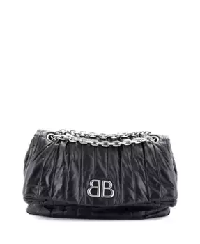 Средняя цепная стеганая кожаная сумка-клатч Monaco Chain Flap с откидным клапаном Pre-Owned Balenciaga, черный