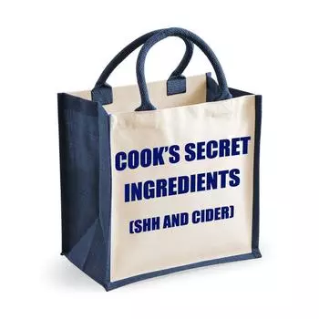 Средняя джутовая сумка Cook's Secret Ingredients (Shh и Сидр) Темно-синяя сумка 60 SECOND MAKEOVER, синий