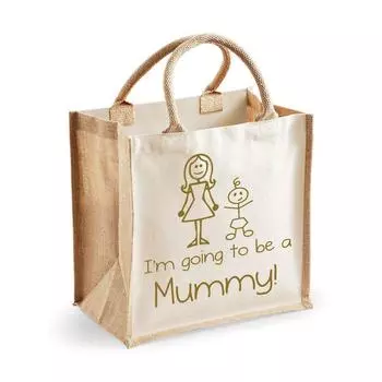 Средняя джутовая сумка I'm Going To Be A Mummy Сумка из натурального материала с золотой надписью New Mum 60 SECOND MAKEOVER, золото