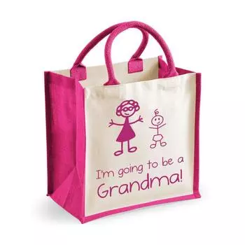 Средняя джутовая сумка «Я собираюсь стать бабушкой» Розовая сумка «Молодая мама» 60 SECOND MAKEOVER, розовый