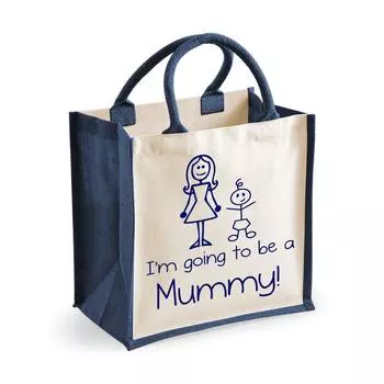 Средняя джутовая сумка «Я собираюсь стать мамой» Темно-синяя сумка «Новая мама» 60 SECOND MAKEOVER, синий