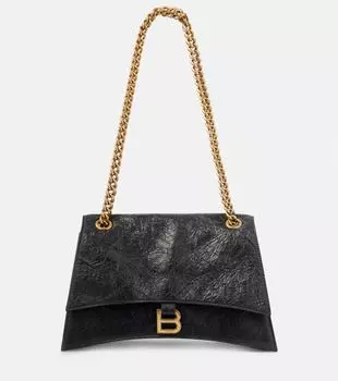 Средняя кожаная сумка через плечо Crush Balenciaga, черный