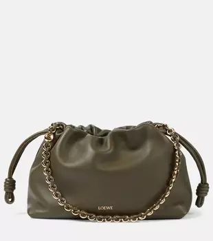 Средняя кожаная сумка через плечо Flamenco Loewe, Dark Khaki Green