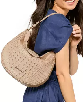 Средняя кожаная сумка через плечо Kathleen Alden Road Brahmin, коричневый/бежевый