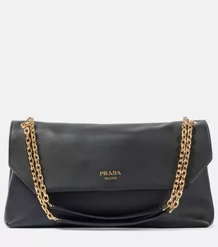 Средняя кожаная сумка через плечо Prada, черный