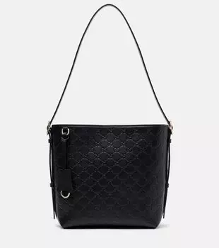 Средняя кожаная сумка-тоут Emblem Gucci, черный