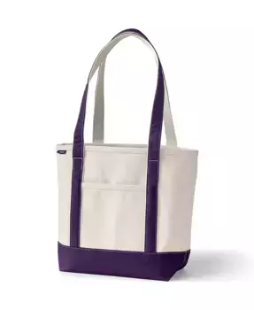 Средняя натуральная холщовая сумка-шоппер с пятью карманами и длинными ручками Lands' End, белый