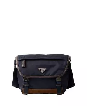 Средняя плечевая сумка из переработанного нейлона и кожи Prada, синий