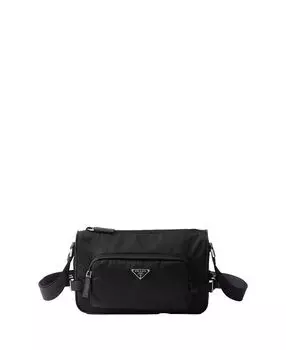 Средняя плечевая сумка из переработанного нейлона и кожи Saffiano Prada, черный