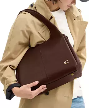 Средняя плечевая сумка из полированной кожи Lana Polished Pebble COACH, коричневый