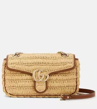 Средняя плетеная сумка GG Marmont через плечо Gucci, Natural/Sundial