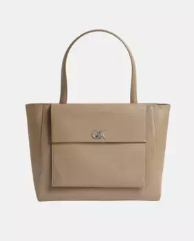 Средняя сумка-шоппер с монограммой Calvin Klein, бежевый