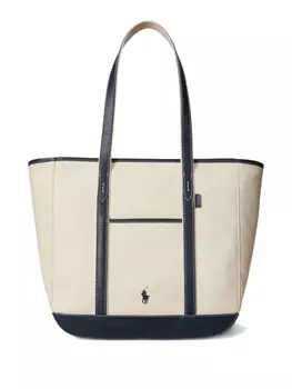 Средняя сумка-тоут из холста с кожаной отделкой Polo Ralph Lauren, нейтральный