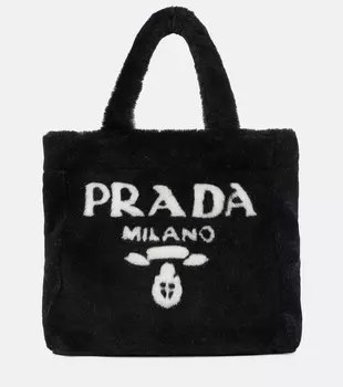 Средняя сумка-тоут из овчины Prada, Nero+Bianco