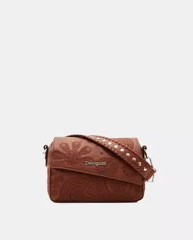 Средняя сумочка верблюжьего цвета с вышивкой в тон Desigual, коричневый