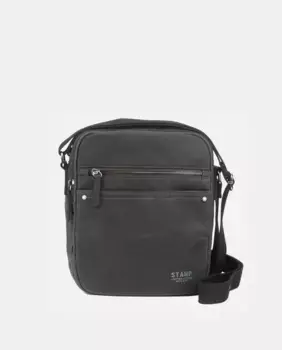 Средняя темно-серая сумка через плечо из вощеного хлопка с передним карманом Stamp, темно-серый