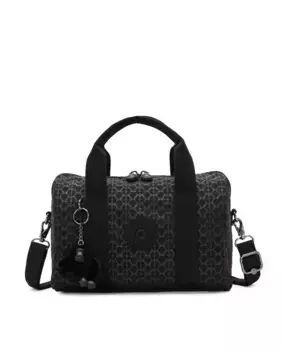 Средняя женская сумка через плечо со съемной ручкой черного цвета с принтом Kipling