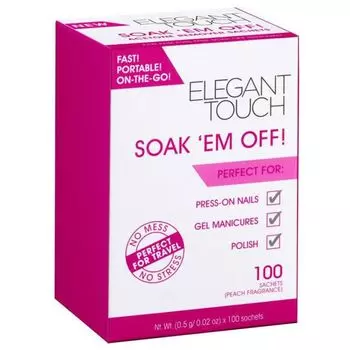 Средство для снятия лака Quitaesmalte Soak 'Em off! Nail Polish Remover Elegant Touch, 100 unidades