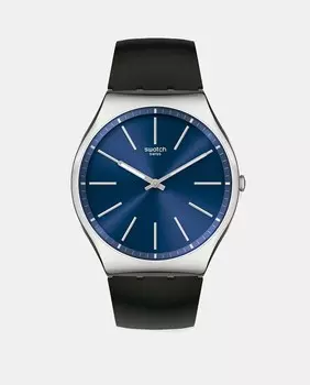 SS07S125 черные кожаные мужские часы Swatch, черный