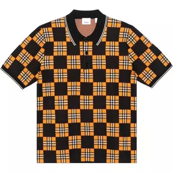 SS21 Мужская контрастная клетчатая жаккардовая рубашка поло с коротким рукавом оранжевого цвета Burberry, оранжевый