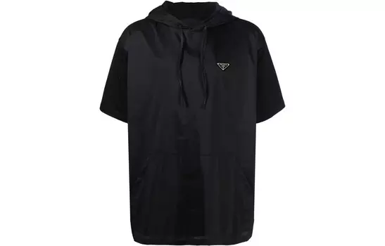 SS22 Футболка с коротким рукавом и капюшоном на завязках, черная Prada, черный