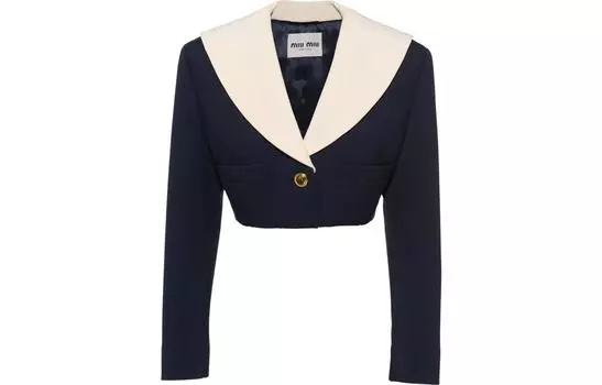 SS22 Укороченное женское пальто цвета морской волны MIU MIU, Marine Blue