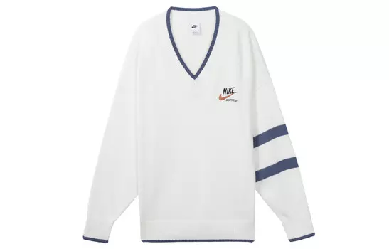 SS23 Мужской трендовый полосатый принт свитер-пуловер цвета Off-White Nike, кремовый
