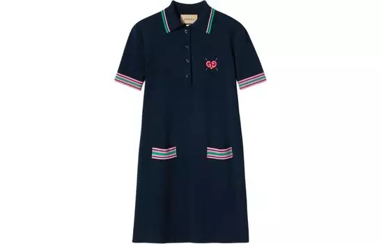 SS24 Женское платье с короткими рукавами, цвет морской волны GUCCI, Marine Blue