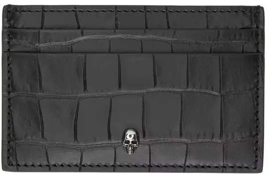 SSENSE Exclusive Black Croc Card Holder Alexander McQueen