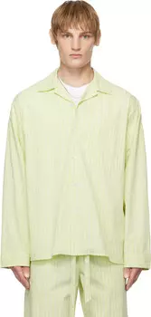 SSENSE Exclusive Green AURAEE Edition Хлопковая поплиновая пижамная рубашка с легкими полосками мха Tekla