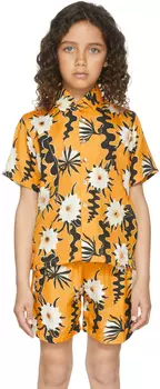 SSENSE Exclusive Kids Желтая рубашка с коротким рукавом Epiphyllum Endless Joy