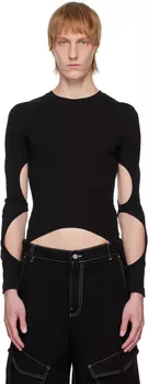 SSENSE Эксклюзивная черная футболка с длинными рукавами и галстуком с разрезом Dion Lee