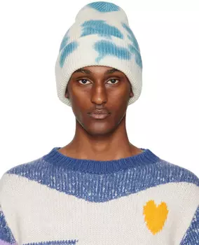 SSENSE Эксклюзивная сине-белая шапка Parker Beanie The Elder Statesman