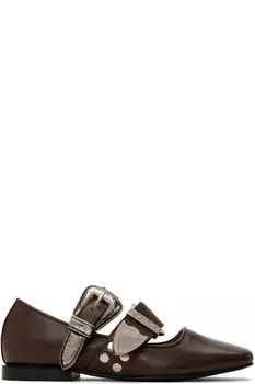 SSENSE Эксклюзивные коричневые балетки из кожи с металлическим покрытием Toga Pulla