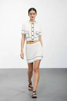 Сшитая мини-юбка ZARA, белый