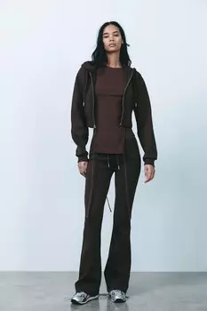 Сшитые брюки-клеш из интерлока ZARA, коричневый