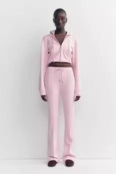 Сшитые брюки-клеш из интерлока ZARA, пастельно-розовый