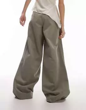 Сшитые на заказ повседневные брюки цвета хаки с завышенной талией Topshop