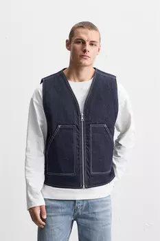 Сшитый джинсовый жилет ZARA, синий