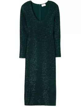 St. John платье миди с V-образным вырезом и пайетками, зеленый