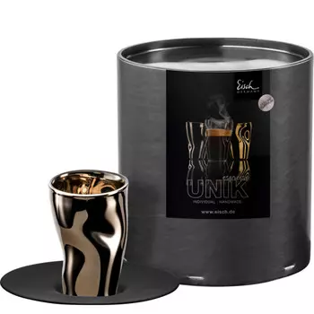 Стакан для эспрессо Unik платиновый с блюдцем, черный, 100 мл / высота: 8,5 см / глубина: 12,5 см Eisch, черное серебро