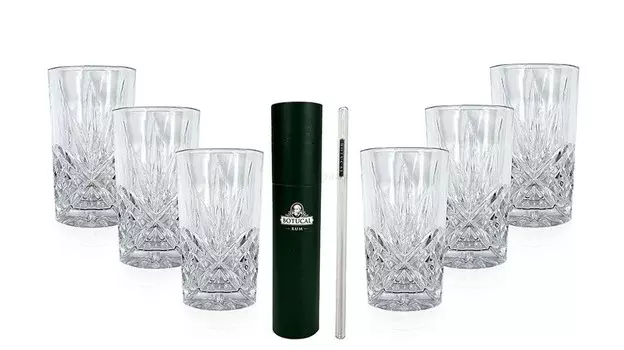 Стакан для лонг-дринков под кристалл - набор из 6 стаканов + 20 шт. Ботукаль-соломинка/соломинка - экологически чистый Mixcompany