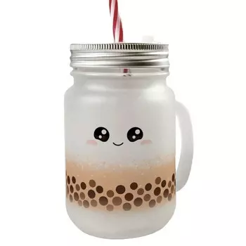 Стакан для питья Bubble Tea Mason Jar с ручкой и крышкой оранжевого цвета speecheese, коричневый