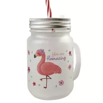 Стакан для питья Flamingo Mason Jar с ручкой и крышкой с надписью «Ты пылаешь» speecheese, красный