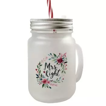 Стакан для питья Mrs Right Mason с ручкой и крышкой speecheese