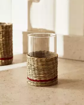 Стакан с подставкой из ротанга Zara Home, бежевый