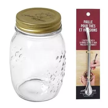 Стакан с завинчивающейся крышкой 50 мл + трубочка из нержавеющей стали с фильтром Youdoit, мультиколор